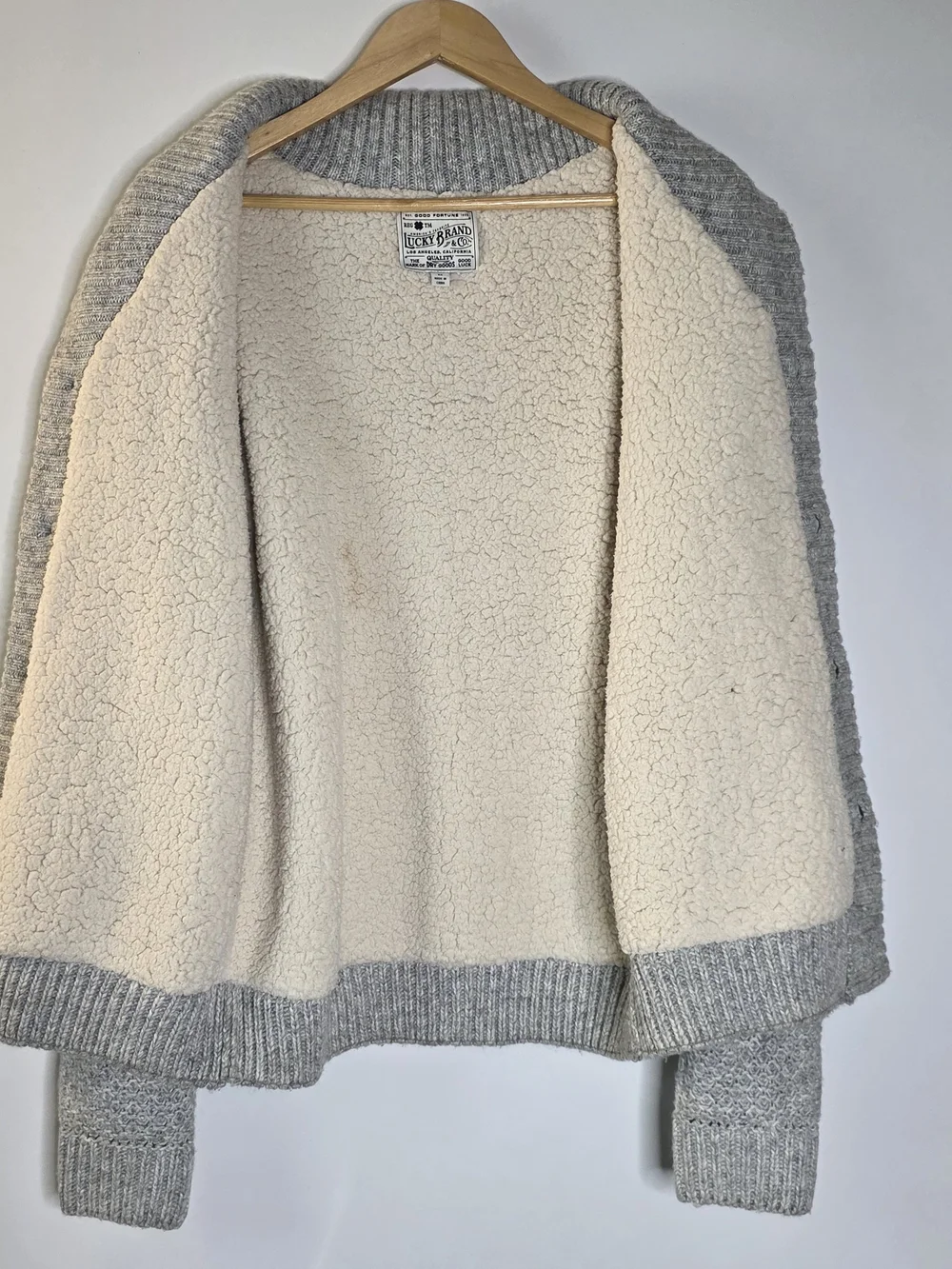 Lucky Brand Sherpa Lined Shawl Collar Fair Isle Knit Cardigan Sweater Medium